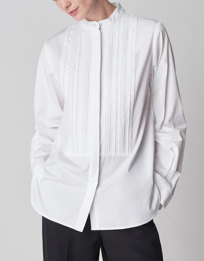 棉質圍兜式燕尾服襯衫 - White
