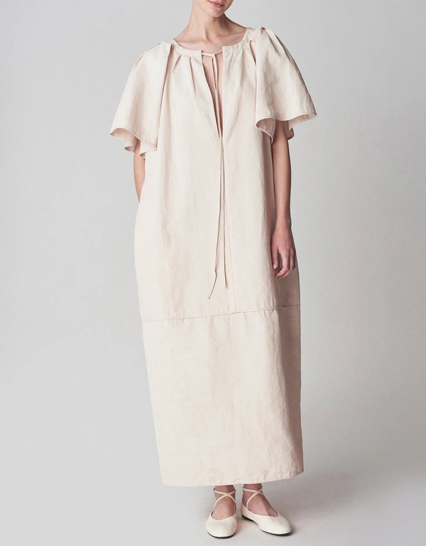 Co Linen Short Sleeve Cape Maxi Dress