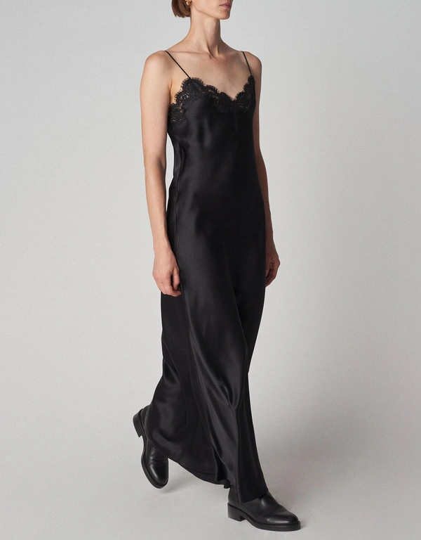 Co Silk Satin Lace Slip Maxi Dress