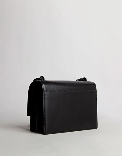 SUNSET Black Calfskin Leather Flap Bag