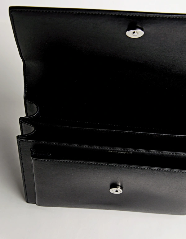 Saint Laurent SUNSET Black Calfskin Leather Flap Bag