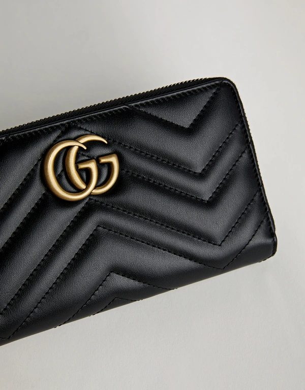 Gucci 女士 GG MARMONT 黑色長款拉鍊錢包