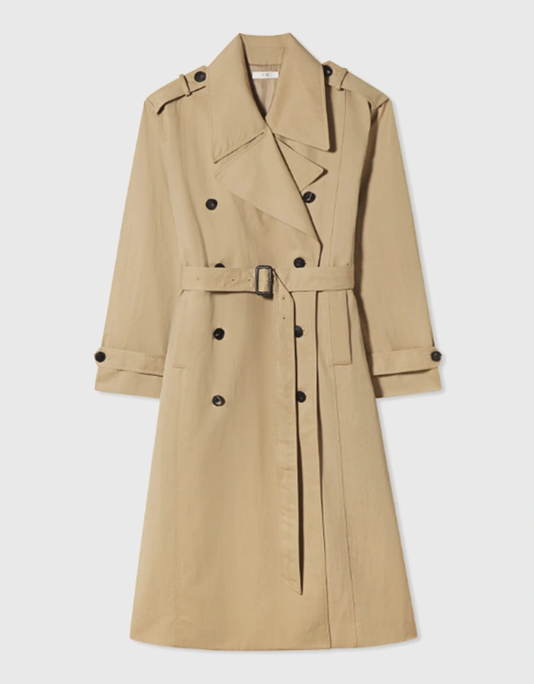 Co Long Belted Double Breasted Trench Coat