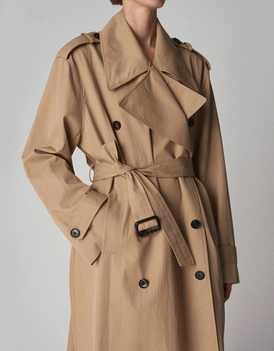 Long Belted Double Breasted Trench Coat