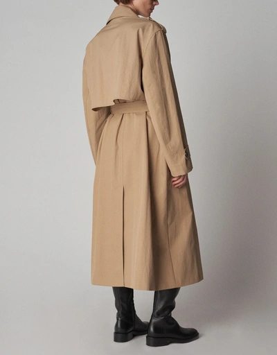 Long Belted Double Breasted Trench Coat