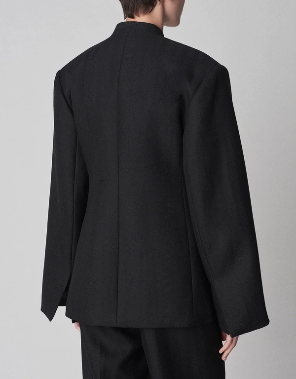 Co Virgin Wool Double-Breasted Collarless Blazer