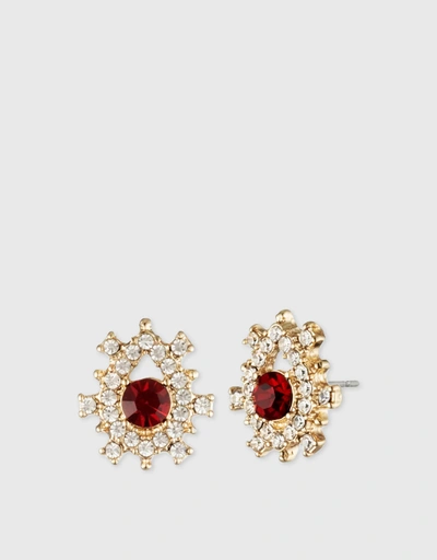 Pavé Crystal Droplet Button Earring - Red