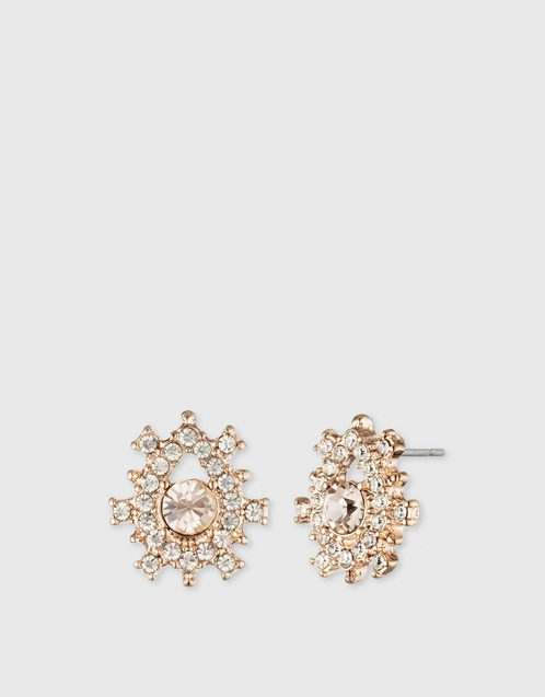 Pavé Crystal Droplet Button Earring - Rose Gold