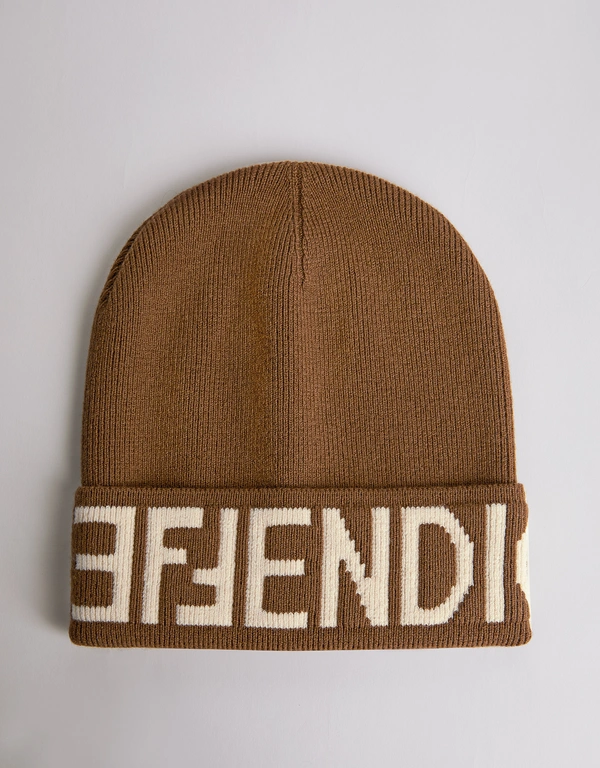 Fendi Fendi Logo Beanie Wool Hat