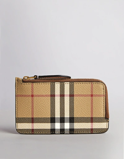 Vintage Check Leather Zip Card Case