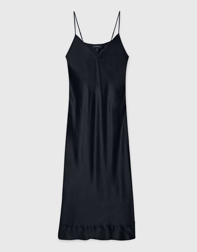 Natural Silk Slip Dress Black Midi 100% Silk Cami Dress Black Silk