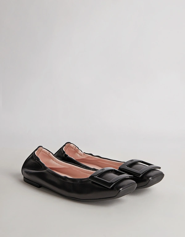 Roger Vivier Viv' Pockette Lacquered Buckle Nappa Leather Ballet Flats