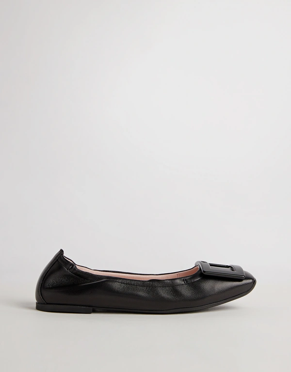 Roger Vivier Viv' Pockette Lacquered Buckle Nappa Leather Ballet Flats