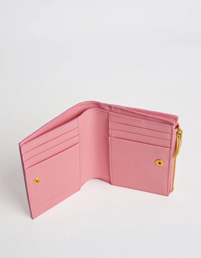 Intrecciato Leather Bi-Fold Zip Small Wallet