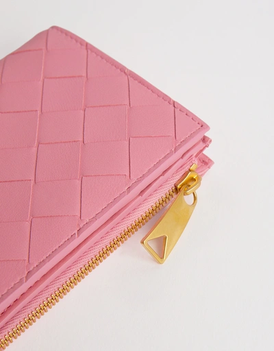 Intrecciato Leather Bi-Fold Zip Small Wallet