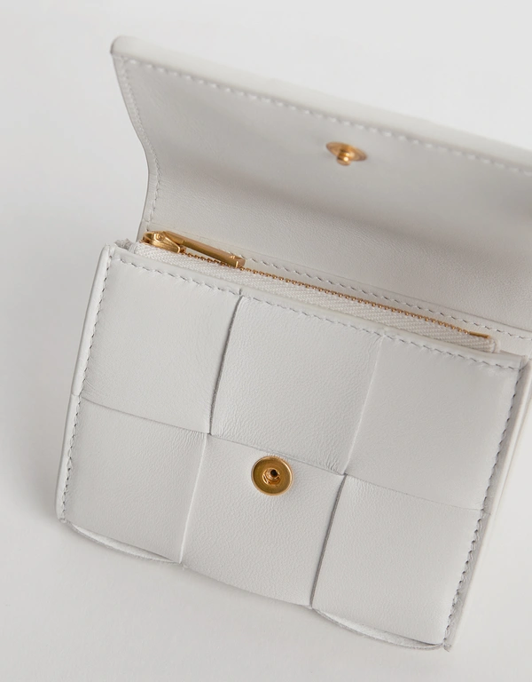 Bottega Veneta Cassette Intreccio Small Leather Tri-Fold Zip Wallet
