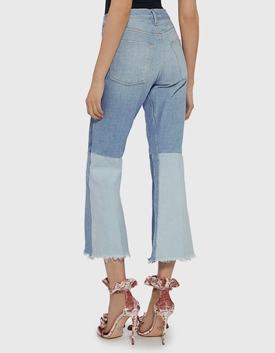 Le Panel Tow-tone Block Crop Flared Jeans