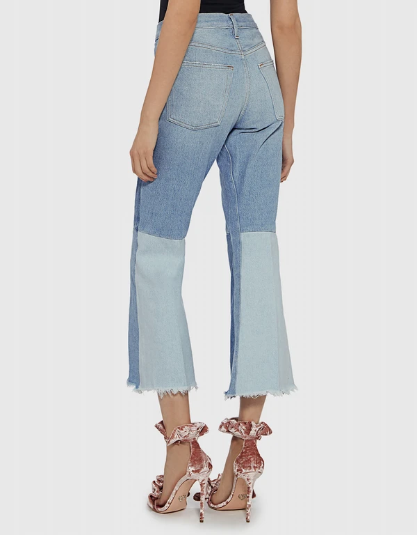 Frame Le Panel Tow-tone Block Crop Flared Jeans