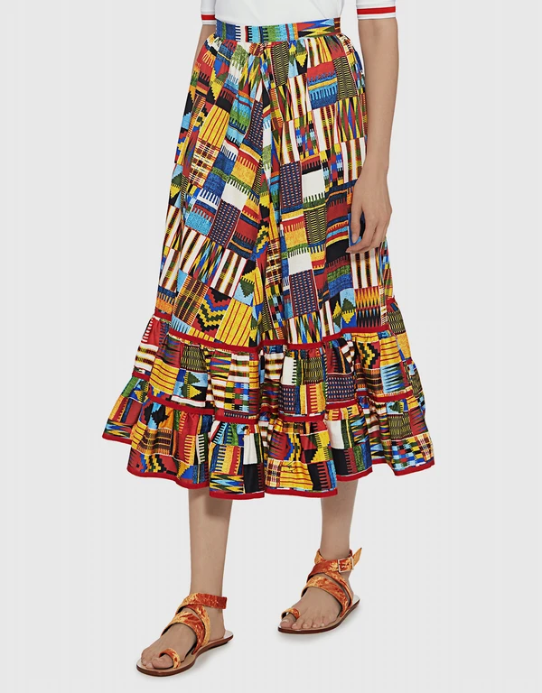 Stella Jean Printed A Line Ruffled Midi Skirt