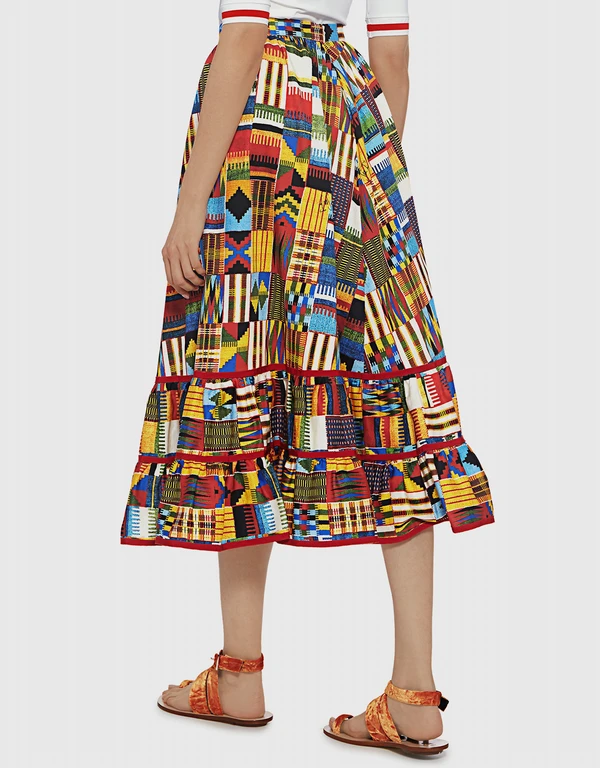 Stella Jean Printed A Line Ruffled Midi Skirt