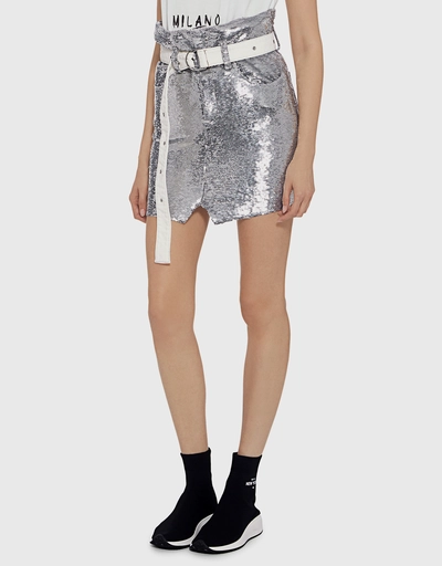 Natou Belted Sequined High-rise Mini Skirt