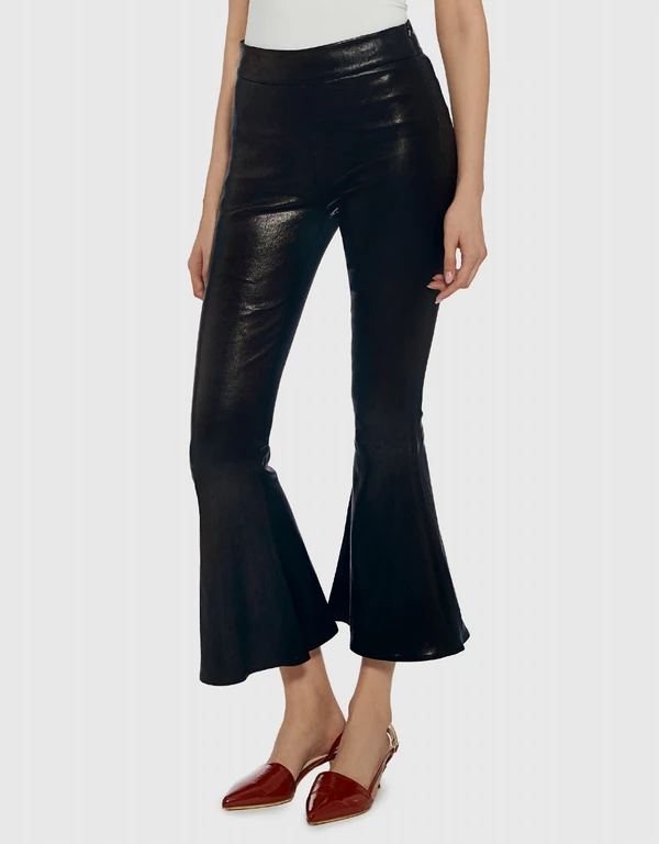 Frame  Leather High-rise Ruffle Crop Flared Pants