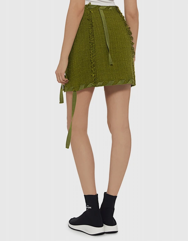 MSGM Fringe Tweed A Line Mini Skirt 