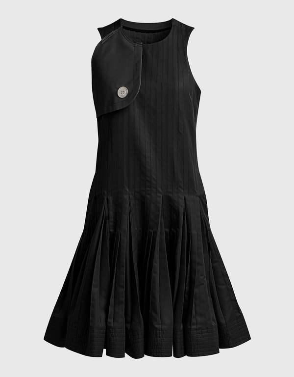 Sacai Black Sleeveless Pleats Mini Dress