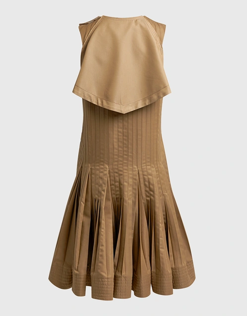 Khaki Sleeveless Pleats Mini Dress