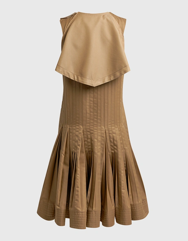 Sacai Khaki Sleeveless Pleats Mini Dress