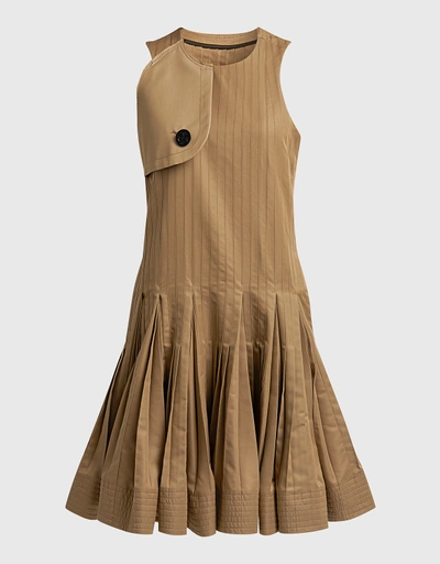 Khaki Sleeveless Pleats Mini Dress