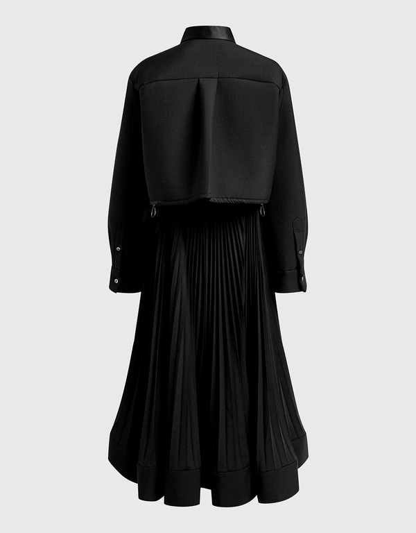 Sacai Black Long Sleeve Pleats Midi Dress