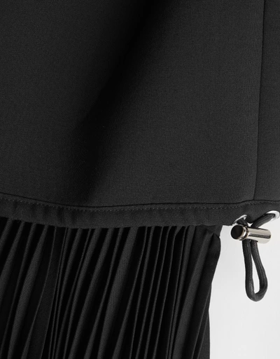 Black Long Sleeve Pleats Midi Dress