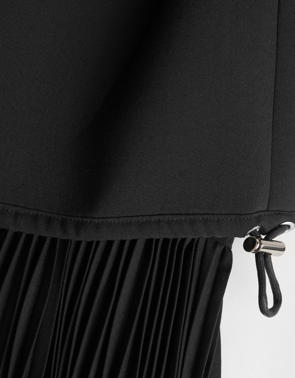 Sacai Black Long Sleeve Pleats Midi Dress