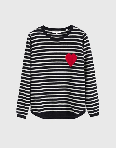 Breton Heart Wool-Cashmere Sweater - Navy
