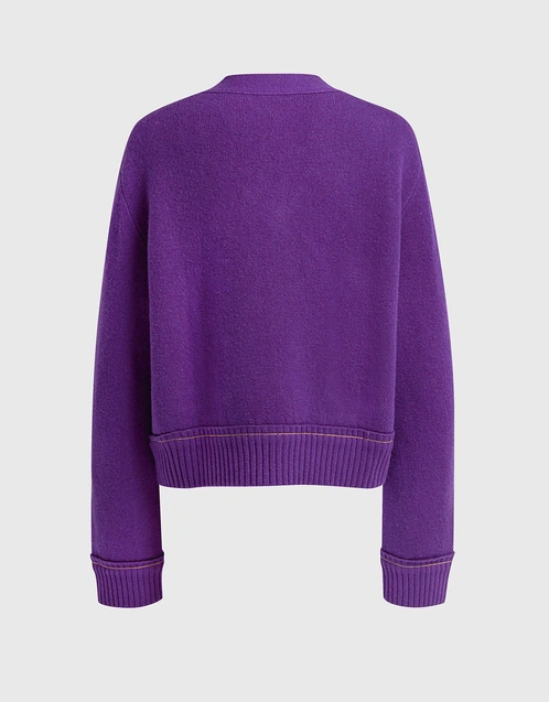 Purple Cashmere Knitted Cropped Cardigan