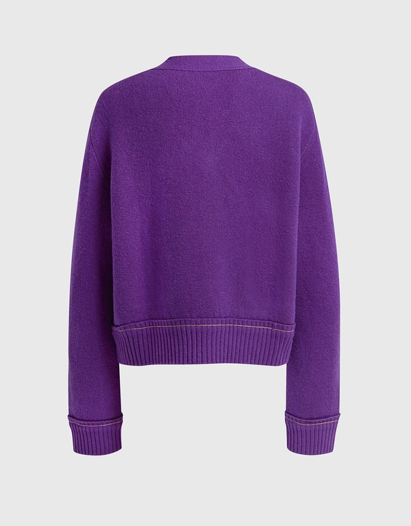 Sacai Purple Cashmere Knitted Cropped Cardigan