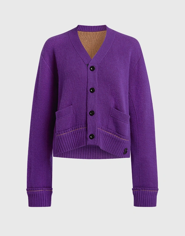 Sacai 紫色喀什米爾針織短版開襟衫