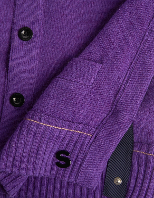 Sacai Purple Cashmere Knitted Cropped Cardigan