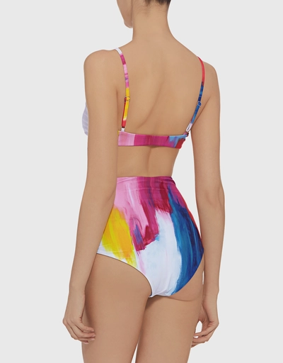 Carla Brushstroke-print Tie Front Bikini Top