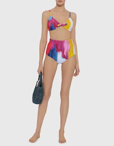 Carla Brushstroke-print Tie Front Bikini Top