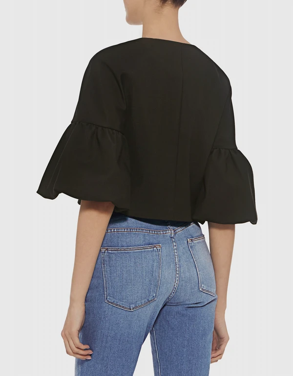 Agathe Zip Front Balloon Sleeve Cropped Top