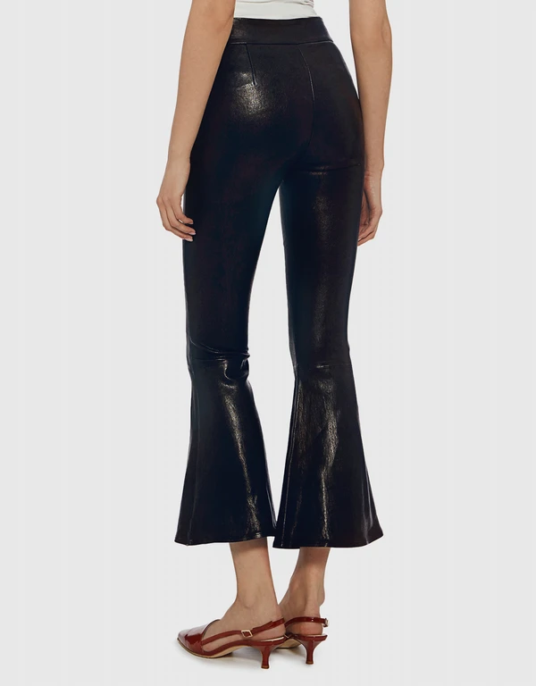 Frame  Leather High-rise Ruffle Crop Flared Pants