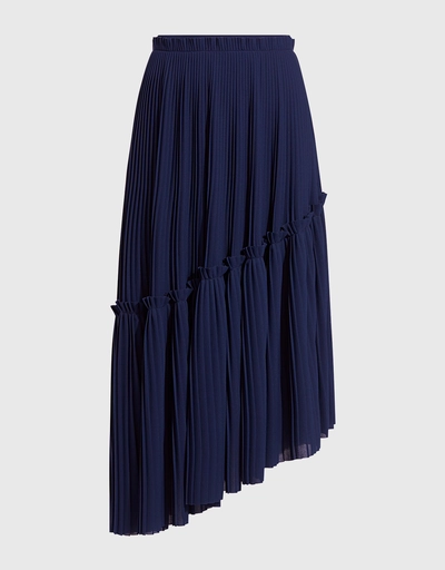 Asymmetric Ruffle Pleated Midi Skirt