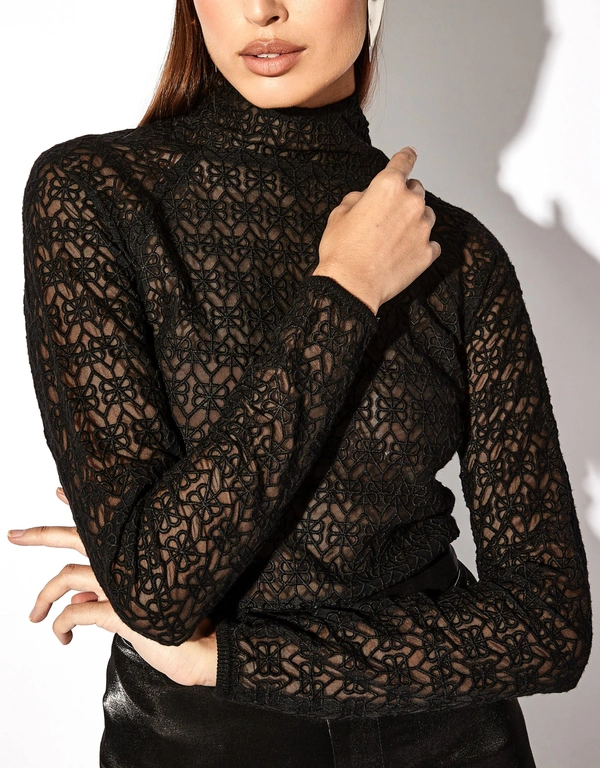 RTA Embroidered Mock Neck Top