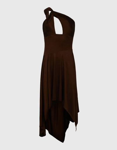 One Shoulder Jersey Midi Dress