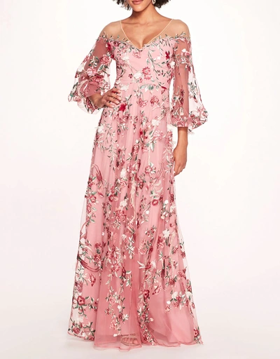 Off Shoulder Floral Embroidered Maxi Gown