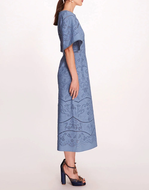 Dhalia A-Line Midi Dress-Blue
