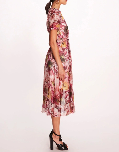 Sedum Ruffled Short Sleeve A-Line Midi Dress-Blush
