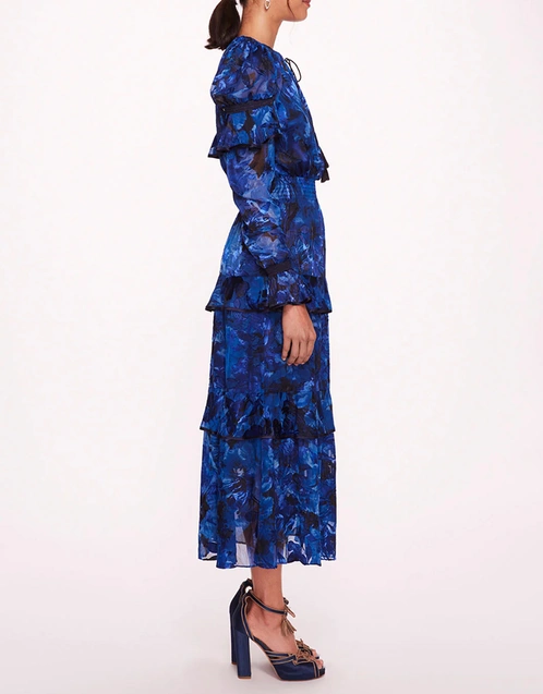 Diantha Tiered Ruffled Midi Dress-Blue